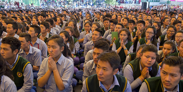 Some of the over 4500 students attending His Holiness the Dalai Lama's teaching at Tibetan Children's Village School (TCV) in Upper Dharamsala, HP, India on May 27, 2015. Photo/Tenzin Choejor/OHHDL