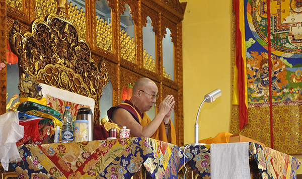 His Holiness the Dalai Lama during the first of the four-day teachings at Gyuto Monastery on 10 May 2015