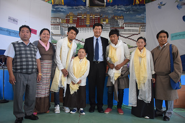 Sikyong Dr. Lobsang Sangay with a group of students who will be joining the Centre for Higher Tibetan Studies, Sarha after completing their course at Sherab Gatsel.