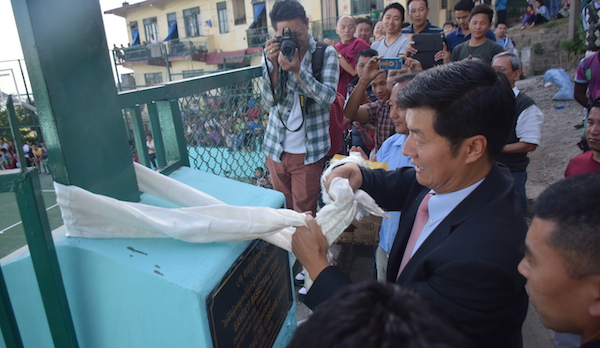 Sikyong Dr. Lobsang Sangay inaugurating the renovated Gangkyi basketball ground.