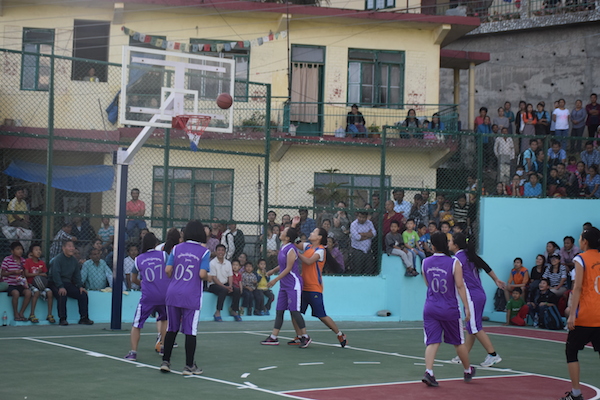 The exhibition match between the two girls team in progress.