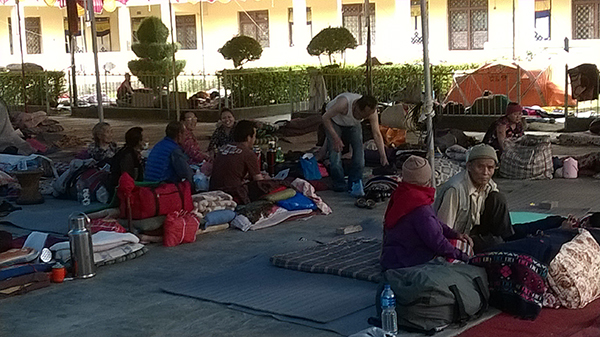 Tibetans in Kathmandu staying in makeshift tents in open areas fearing fresh earthquakes.