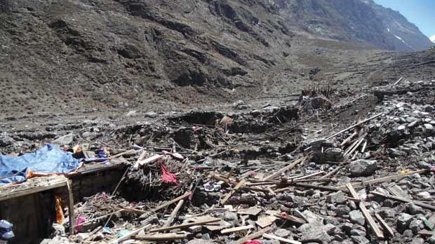A general view of Langatang on 2 May after a massive avalanche triggered by the April 25 earthquake. Photo/Police handout via Reuters