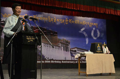 Sikyong Dr. Lobsang Sangay delivering his remarks during TIPA's annual founding day celebration.