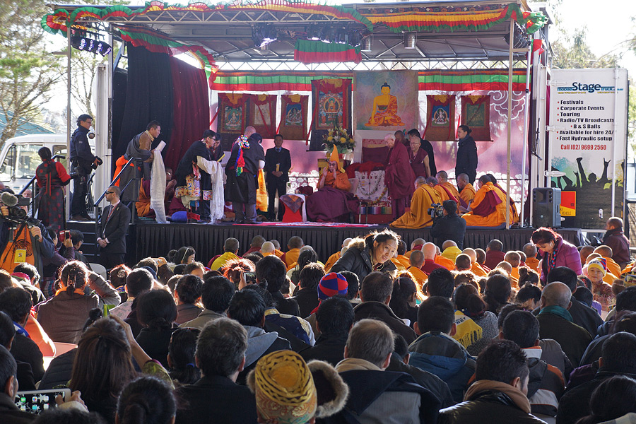 A view of the stage during the Long-Life Offering for His Holiness the Dalai Lama in Katoomba, NSW, Australia on June 7, 2015. Photo/Jeremy Russell/OHHDL