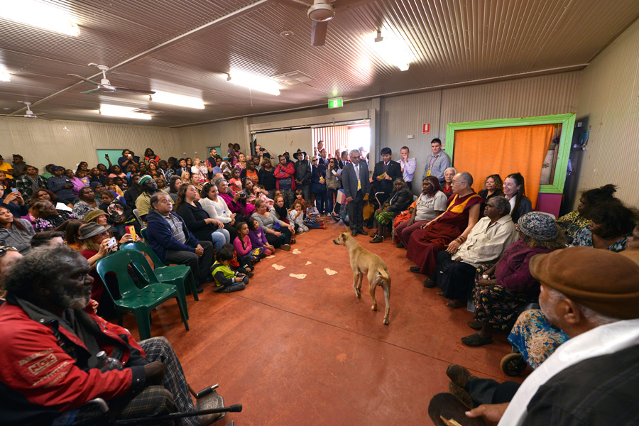 His Holiness the Dalai Lama visiting with the Mutitjulu community in Uluru, Northern Territory, Australia on June 13, 2015. Photo/Rusty Stewart