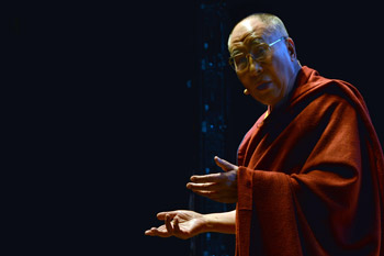 His Holiness the Dalai Lama during his talk on the Wisdom of Giving & Receiving at the Perth Arena in Perth, WA, Australia on June 14, 2015. Photo/Rusty Stewart