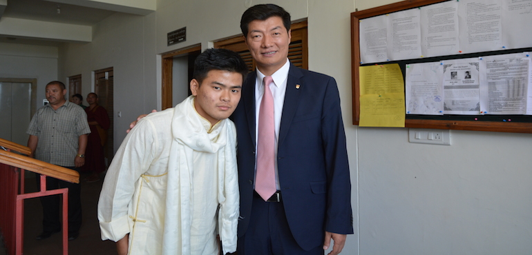 Sikyong Dr. Lobsang Sangay with Tenzin Damdhul, the recipient of the 2015 Sikyong Scholarship.