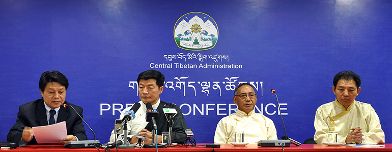 From Left: DIIR Secretary Tashi Phuntsok, Sikyong Dr. Lobsang Sangay, Education Kalon Ngodup Tsering and SARD ecretary Ngodup Dorjee at the press conference.