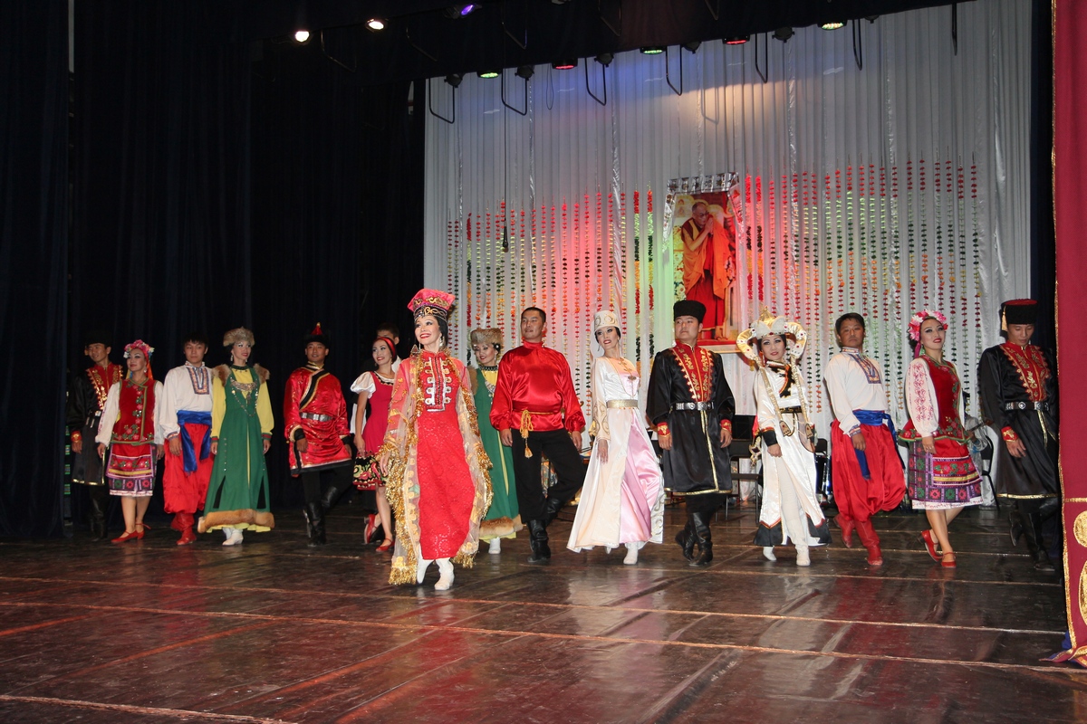Artistes from Kalmykia performing a cultural dance to celebrate the 80th birth anniversary of His Holiness the Dalai Lama.