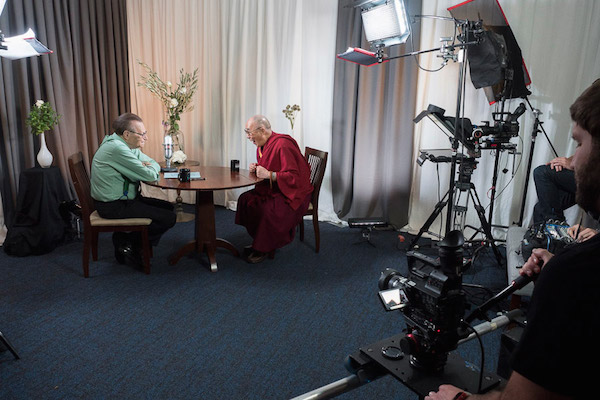 Larry King interviewing His Holiness the Dalai Lama in Irvine, California on July 6, 2015. Photo/Tenzin Choejor/OHHDL