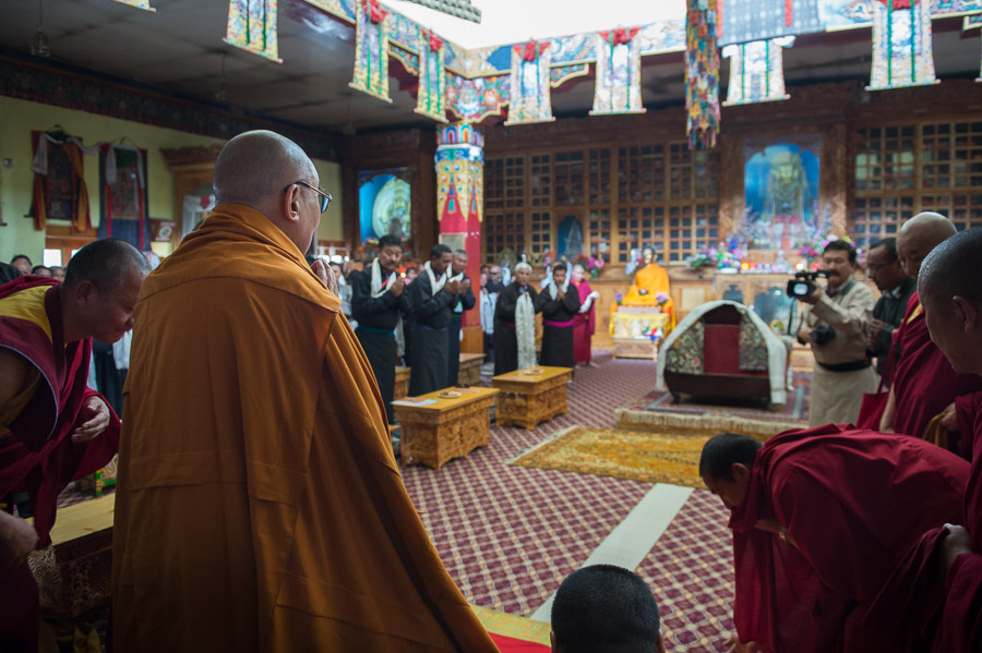 His Holiness the Dalai Lama arriving inside the Jokhang Temple in Leh, Ladakh, J&K, India on July 28, 2015. Photo/Tenzin Choejor/OHHDL