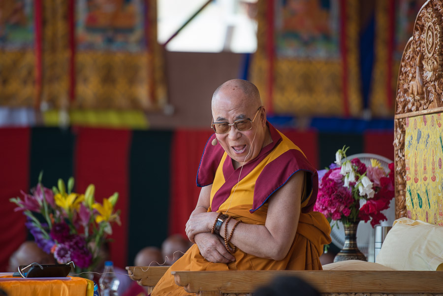 His Holiness the Dalai Lama during his talk at Jamyang School in Leh, Ladakh, J&K, India on July 28, 2015. Photo/Tenzin Choejor/OHHDL