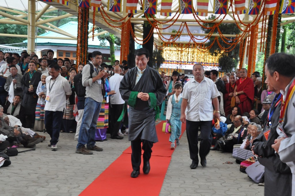 Sikyong Dr. Lobsang Sangay arriving at the long life prayer offering for His Holiness the Dalai Lama, 20 July 2015. DIIR Photo/ Tenzin Phende