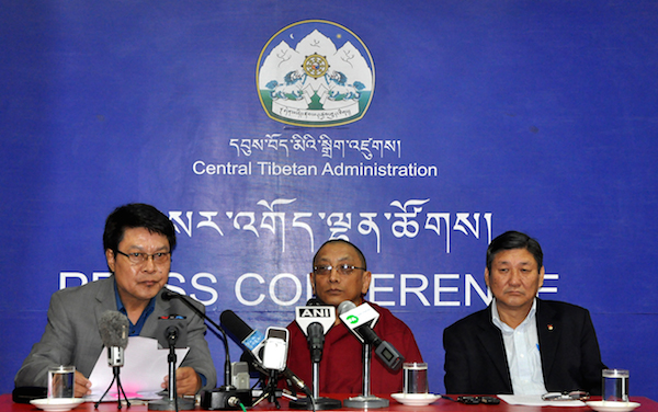 Frome left: DIIR Secretary Mr Tashi Phuntsok, Kashag Secretary Ven Karma Gelek Yuthok and DIIR Secretary Mr Sonam Norbu Dagpo at the press conference on 5 February 2016.