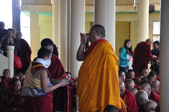 A monk leading the prayers on Chotrul Duechen, 22 February 2016.