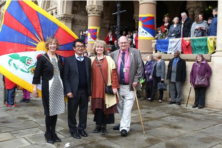 The Tibetian flag is raised above Northampton Guildhall after a ceremony