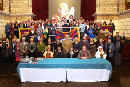 The Tibetian flag is raised above Northampton Guildhall after a ceremony