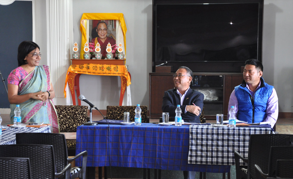 Dr Latika Gupta, Education Kalon Ngodup Tsering and Education official Mr Kalsang Gonpo at the inaugural session of the workshop.