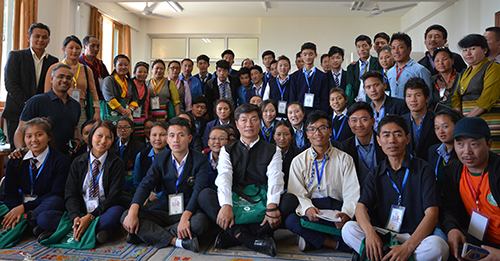 A group photo of the school captains with Sikyong Dr Lobsang Sangay following the interaction.