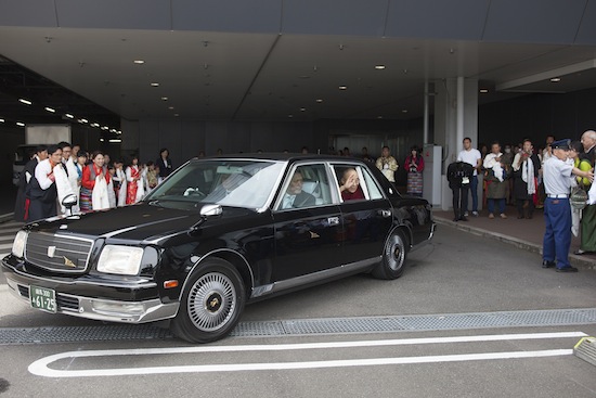 His Holiness the Dalai Lama leaving for his hotel from the airport.