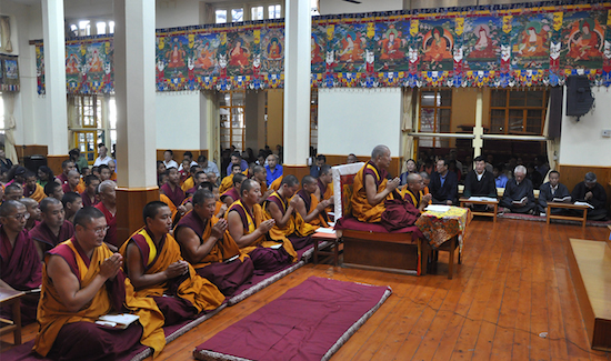 Kirti Rinpoche leading the prayers for Self-immolater Sonam Tso on 20 May 2016.