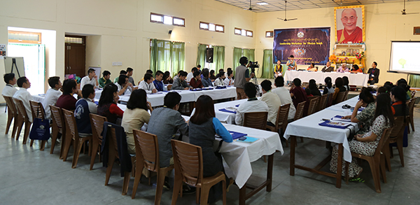 Ms Dolkar Wangmo giving introductory speech at the opening ceremony of youth leadership workshop at Tibetan reception center
