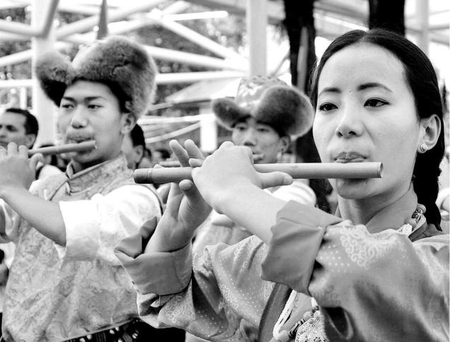 TraditionAL dance:Artistes performing during the swearing-in ceremony of Tibetan Prime Minister Lobsang Sangay at Dharamsala on Friday.– Photo: PTI