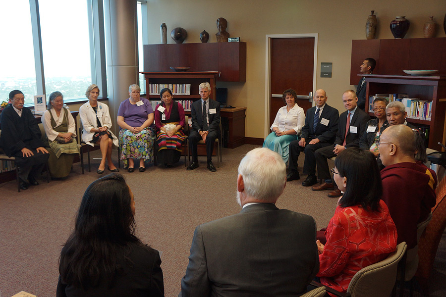 His Holiness the Dalai Lama meeting with physicians, care-givers and recovered patients at the Huntsman Cancer Learning Center in Salt Lake City, Utah on June 21, 2016. Photo/Jeremy Russell/OHHDL
