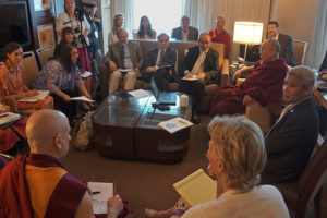 His Holiness the Dalai Lama discussing Secular Ethics in Education in Indianapolis, Indiana, USA on June 25, 2016. Photo/Jeremy Russell/OHHDL