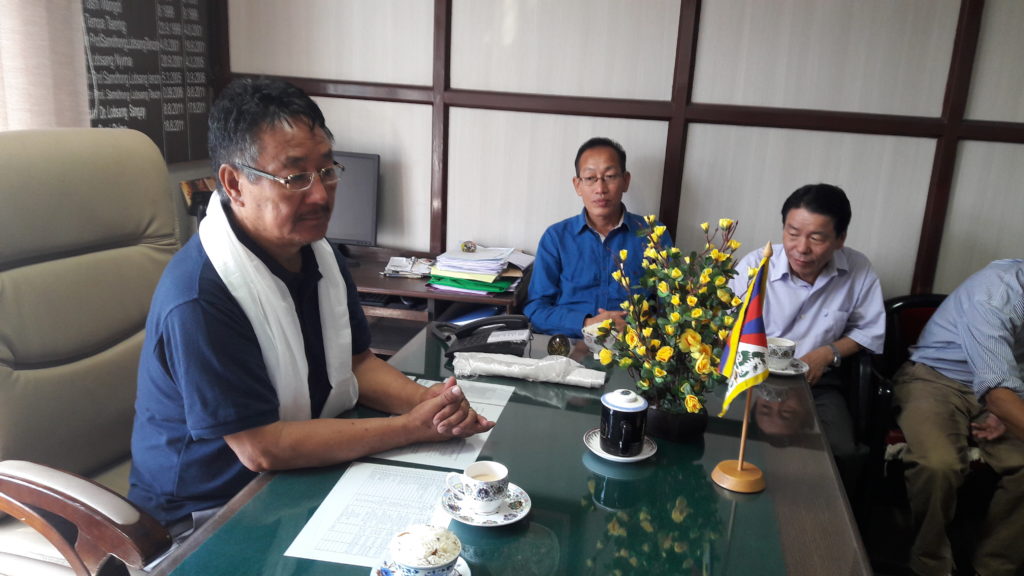 Home Kalon Mr Sonam Topgyal Khorlatsang being welcomed by staff of Home department.
