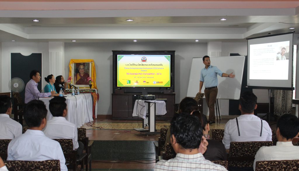 Tenzin Tselek, co-founder of Tibetan Dairy during his pitch