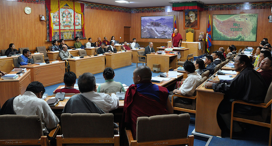 Members of the 16th Tibetan Parliament during the final day of the 1st session, 3 June 2016.