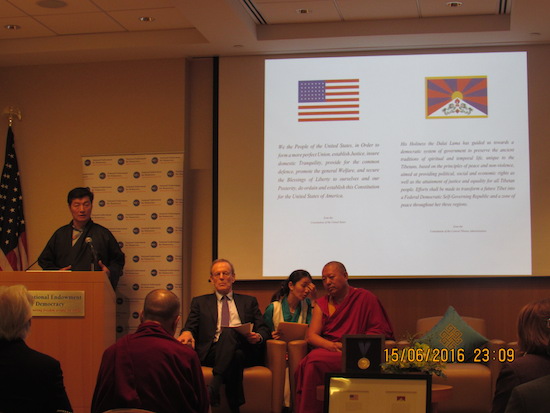 Sikyong Dr Lobsang Sangay speaking about the evolution of Tibetan democracy and the central tibetan administration's commitment to democratic ideals, 15 June 2016.