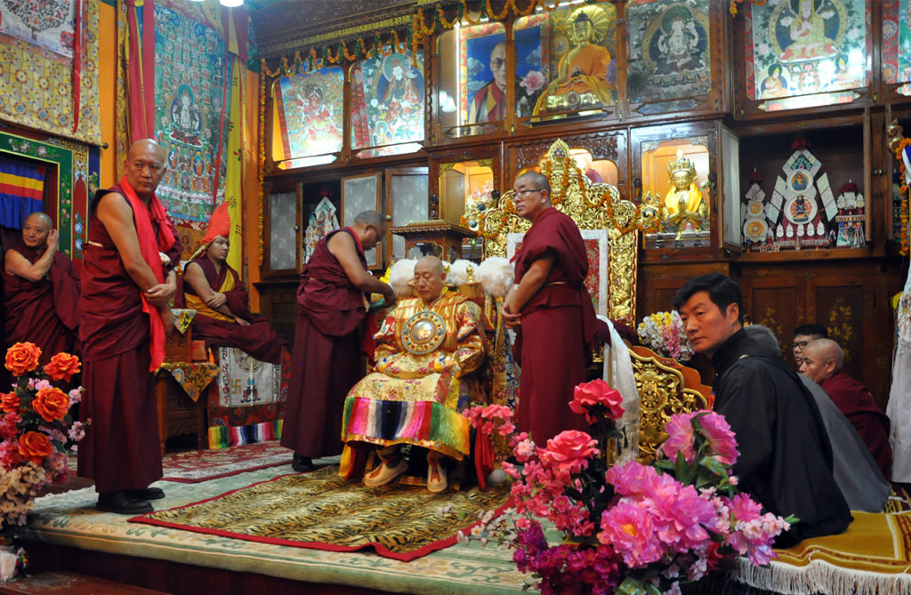 His eminence 17th Gyalwa Karmapa Ogyen Trinley Dorje and Sikyong Dr Lobsang Sangay at invocation of oracle at Nechung on 18 July 2016