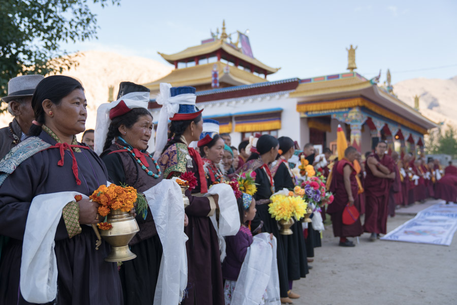 Members of the local community in traditional dress waiting for His Holiness the Dalai Lama's arrival at Ngagyur Dragthok Monastery in Ladakh, J&K, India on August 5, 2016. Photo/Tenzin Choejor/OHHDL