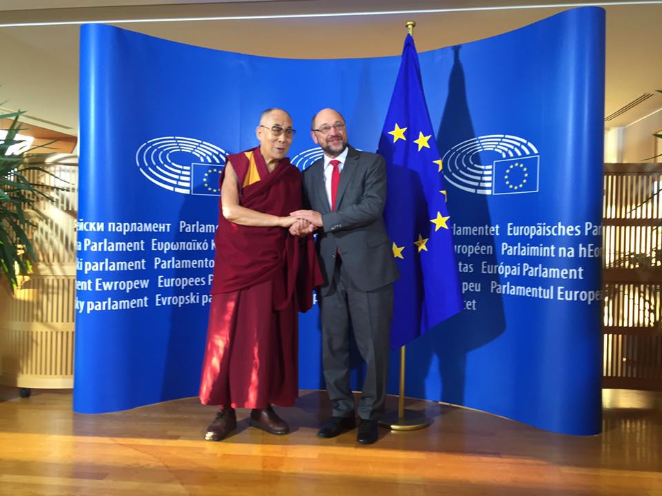 His Holiness the Dalai Lama with Mr Martin Schulz, President of the European Parliament at Strasbourg, France.