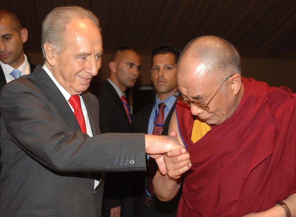 His Holiness the Dalai Lama with Mr Shimon Peres, former president of Israel. (file pic)