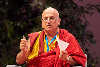 Ven Matthieu Ricard delivering his presentation at Mind & Life Dialogue in Brussels, Belgium on September 10, 2016. Photo/Olivier Adam