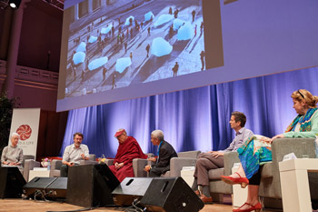 Olafur Eliasson delivering his presentation on the final day of the Mind & Life Dialogue in Brussels, Belgium on September 11, 2016. Photo/Olivier Adam