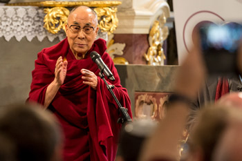 His Holiness the Dalai Lama speaking at the Church of Peace in Swidnica, Poland on September 21, 2016. Photo/Maciej Kulczynski