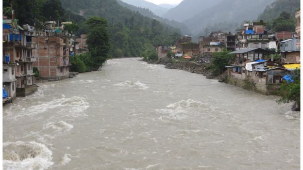 The main part of Barabise town managed to withstand the monsoon floods but it suffered badly in last year's earthquake