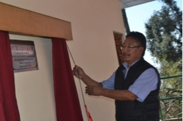 Home Kalon Sonam Topgyal Khorlatsang inaugurating the new recreational hall of Jampaling Old people's home at Dharamshala.