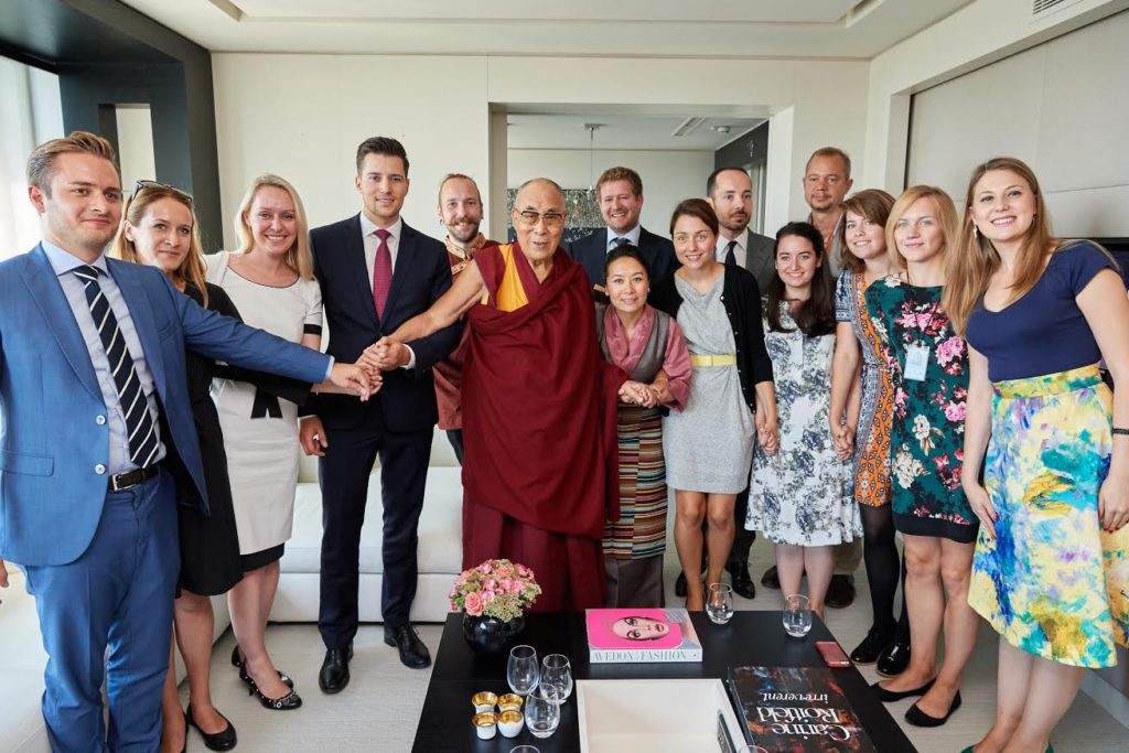 His Holiness the Dalai Lama with the Parliamentary Assistants of the European Parliament and EU Advocacy Officer of Office of Tibet.