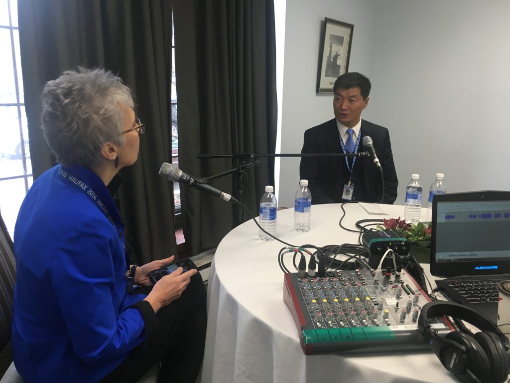 Sikyong Dr Lobsang Sangay being interviewed by Ms Jeane