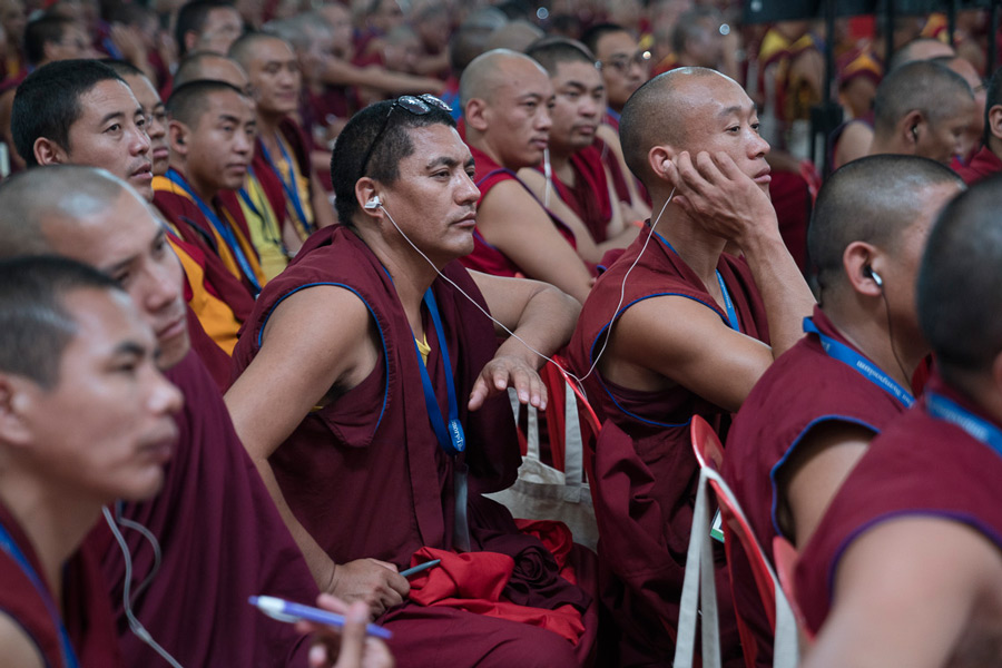 Some of more than 3000 people attending the Emory Tibet Symposium listening to the Tibetan translation of the proceedings at Drepung Loseling in Mundgod, Karnataka, India on December 18, 2016. Photo/Tenzin Choejor/OHHDL
