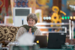 Anthropologist Carol Worthman delivering her presentation at the Emory Tibet Symposium at Drepung Loseling in Mundgod, Karnataka, India on December 18, 2016. Photo/Tenzin Choejor/OHHDL