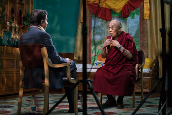 Dr Sanjay Gupta interviewing His Holiness the Dalai Lama for CNN at Drepung Loseling in Mundgod, Karnataka, India on December 19, 2016. Photo/Tenzin Choejor/OHHDL