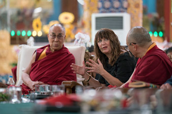 Kimberly Schonert-Reichl commenting during the final session on secular ethics at the Tibet Emory Symposium in Mundgod, Karnataka, India on December 20, 2016. Photo/Tenzin Choejor/OHHDL