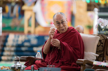 His Holiness the Dalai Lama delivering his closing remarks at the end of the Tibet Emory Symposium at Drepung Loseling in Mundgod, Karnataka, India on December 20, 2016. Photo/Tenzin Choejor/OHHDL